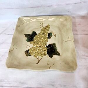 Tabletops Gallery Cabernet Plate Cream Hand Painted Grape Square 11in